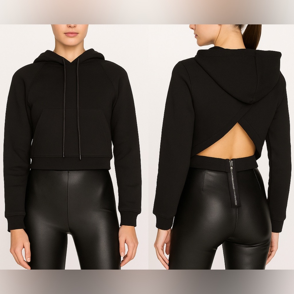 RtA Haven women’s Cropped Black Hoodie Italian Fabric‎ Size XXS long sleeve